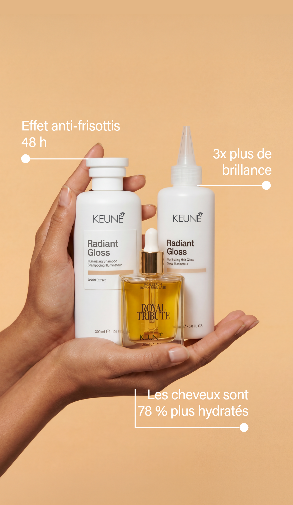 Traitez cheveux secs et ternes avec le Masque Radiant Gloss. Pour des cheveux éclatants, il contrôle frisottis et améliore l'éclat 3x – le masque parfait de Keune.